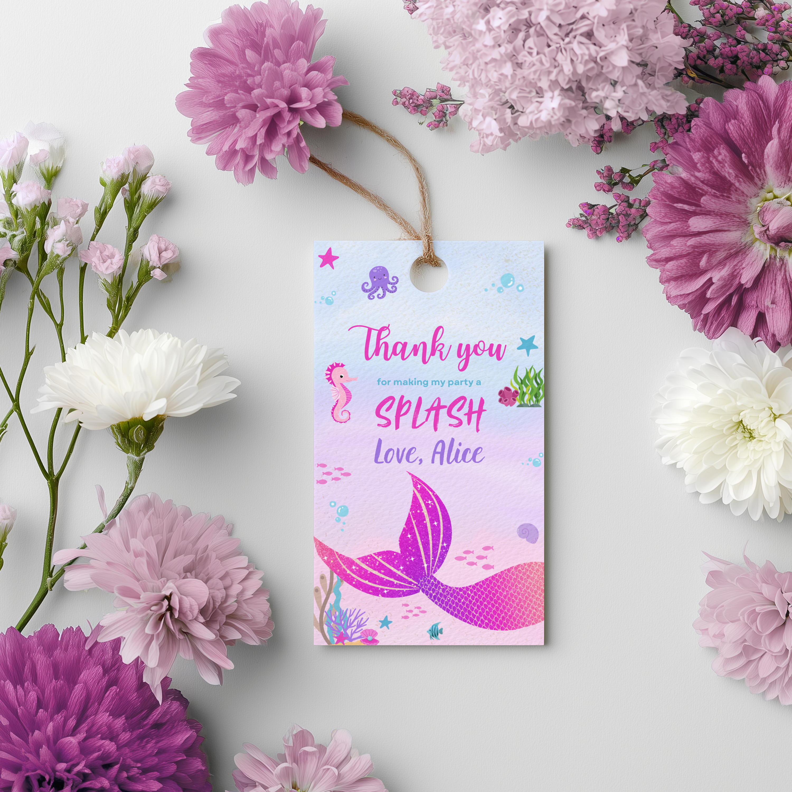 Mermaid Favor Tags, Birthday Thank You Tags, Mermaid 1st Birthday Favor Tag, Gift Tag, Editable Birthday Tag, Printable Gift Tag, 9168