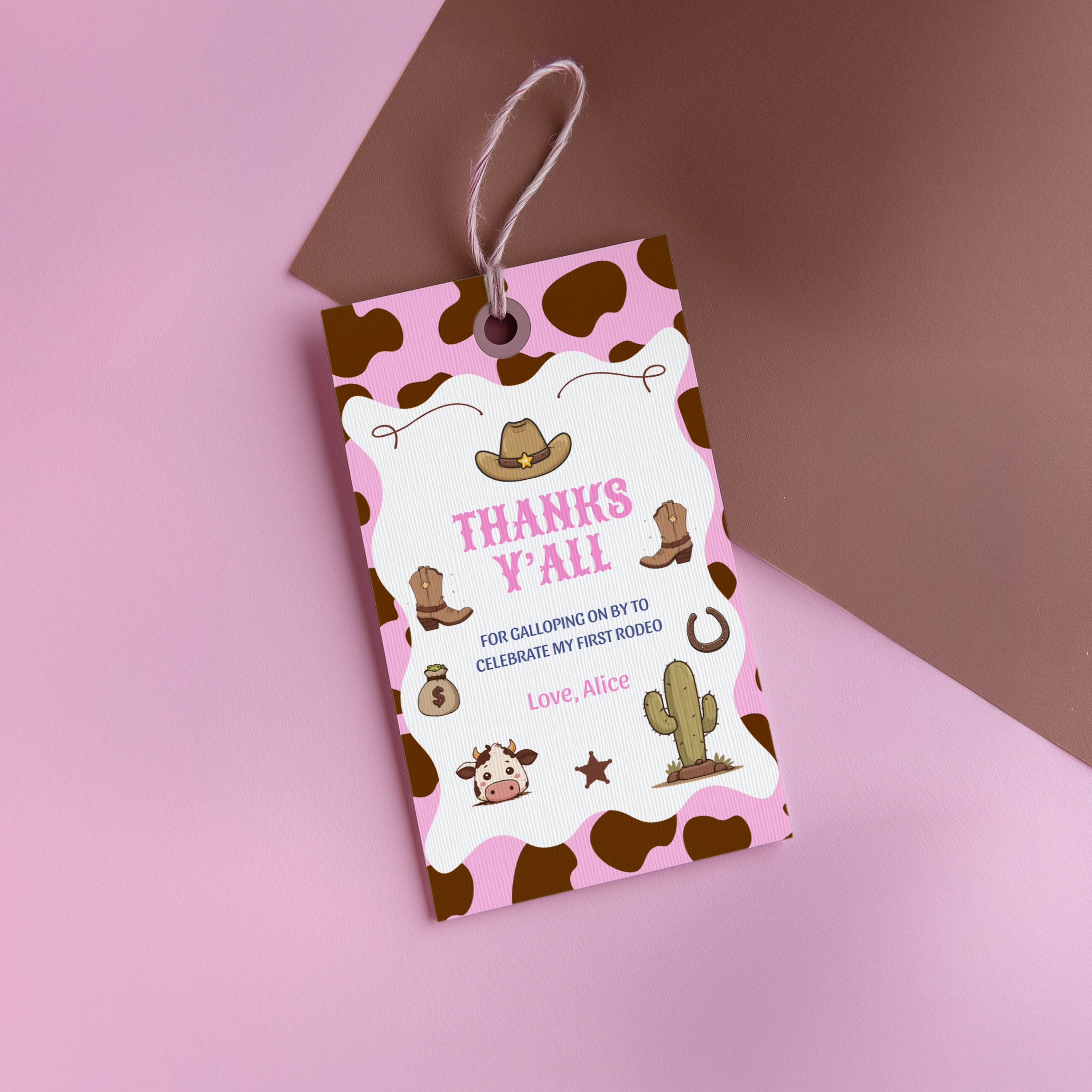 Editable Cowgirl First Rodeo Birthday Favor Tags, Cowgirl First Rodeo Thank You Tag, Canva Template 8538