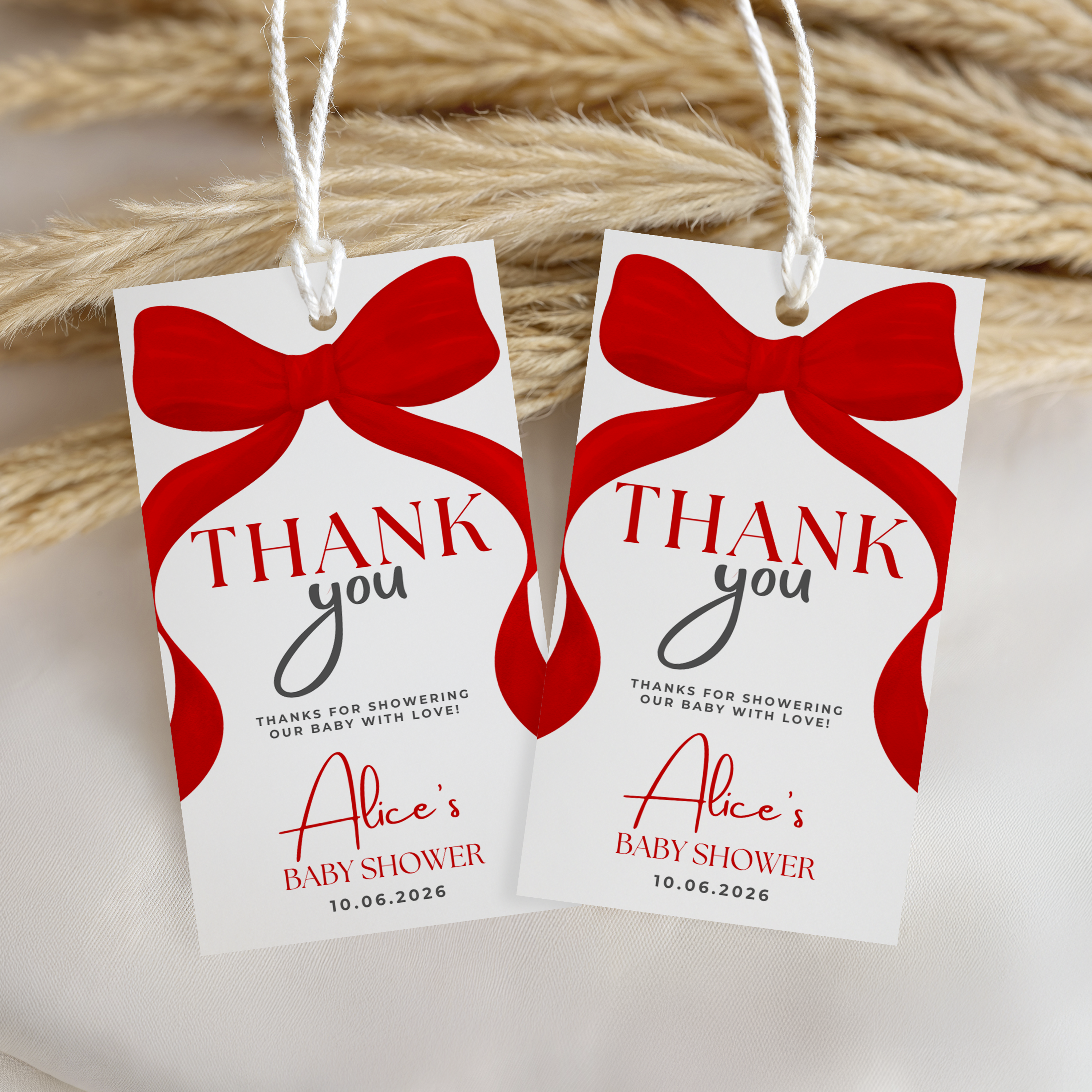 Red Bow Favor Tags, Baby Shower Thank You Tags, Gender Neutral (Digital Download) 9301