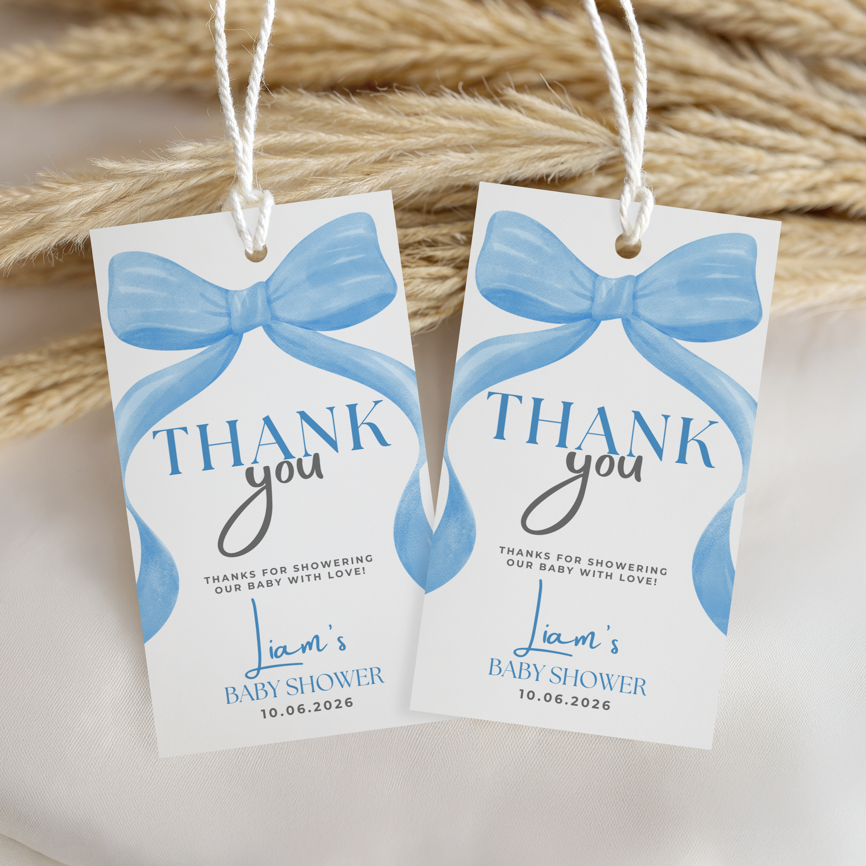 Blue Bow Baby Shower Favor Tags, Thank You Tags 9304