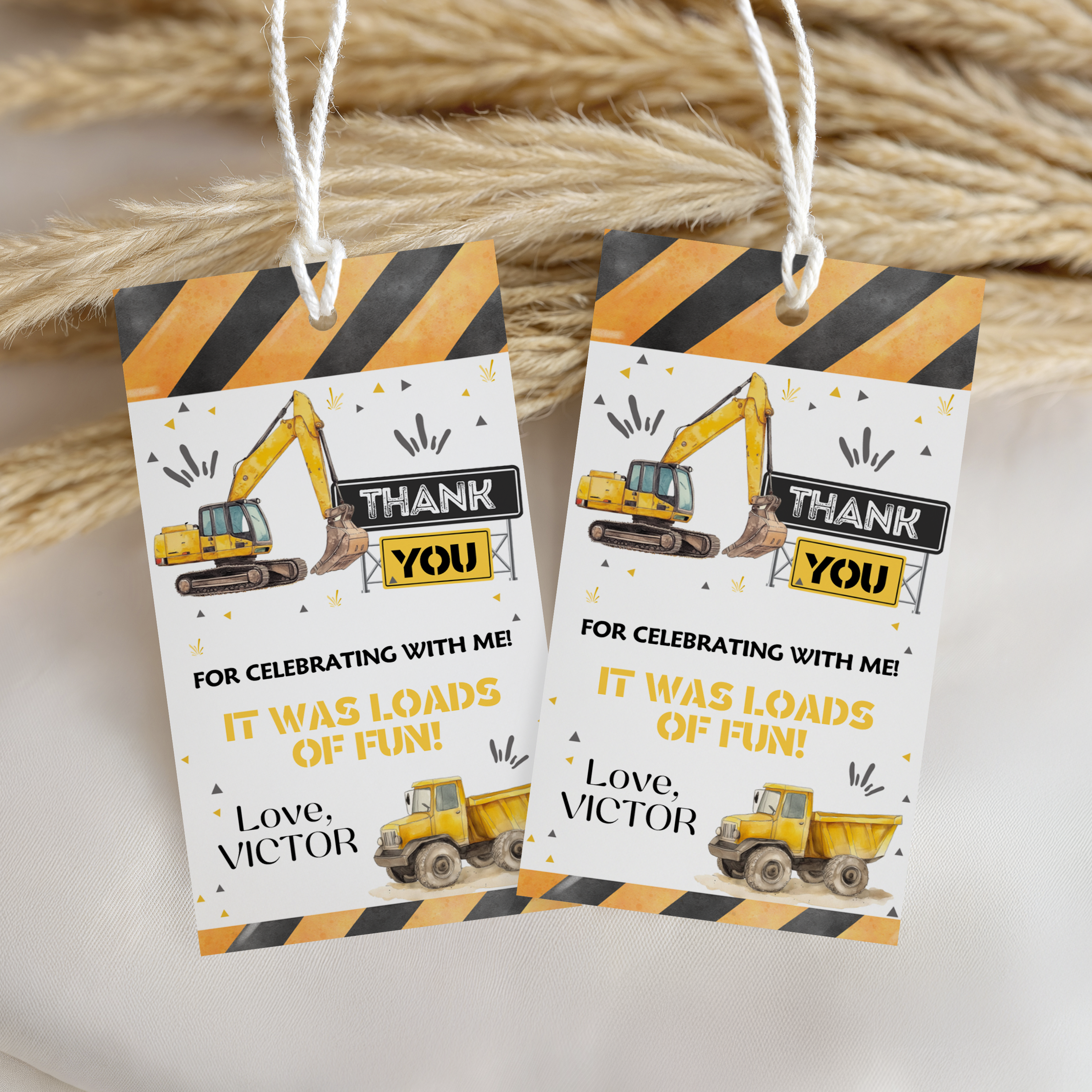 Construction Birthday Favor tags EDITABLE, Dump Truck Party Thank you tags, Gift tags Template printable Instant Digital download 9152
