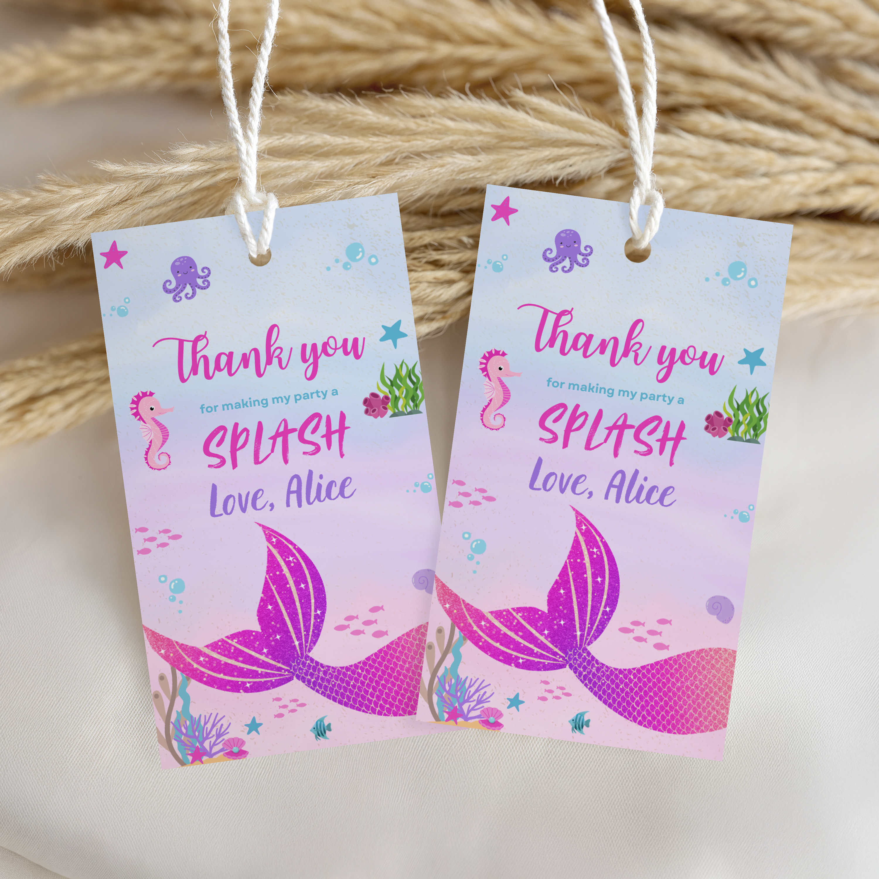 Mermaid Favor Tags, Birthday Thank You Tags, Mermaid 1st Birthday Favor Tag, Gift Tag, Editable Birthday Tag, Printable Gift Tag, 9168