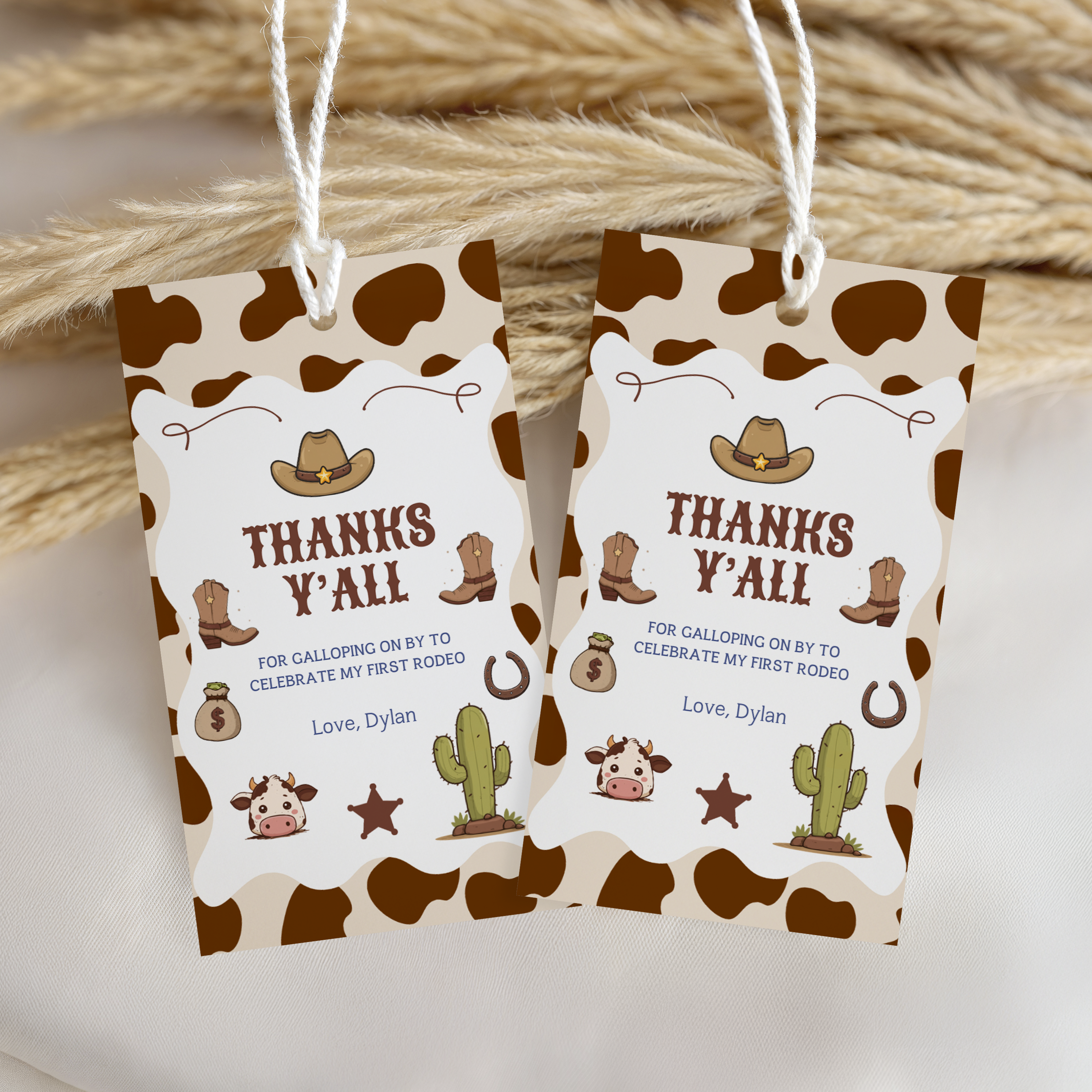 Editable Cowboy First Rodeo Birthday Favor Tags | Cowboy First Rodeo Thank You Tag | Western Party Favor Label | Canva Template 8539