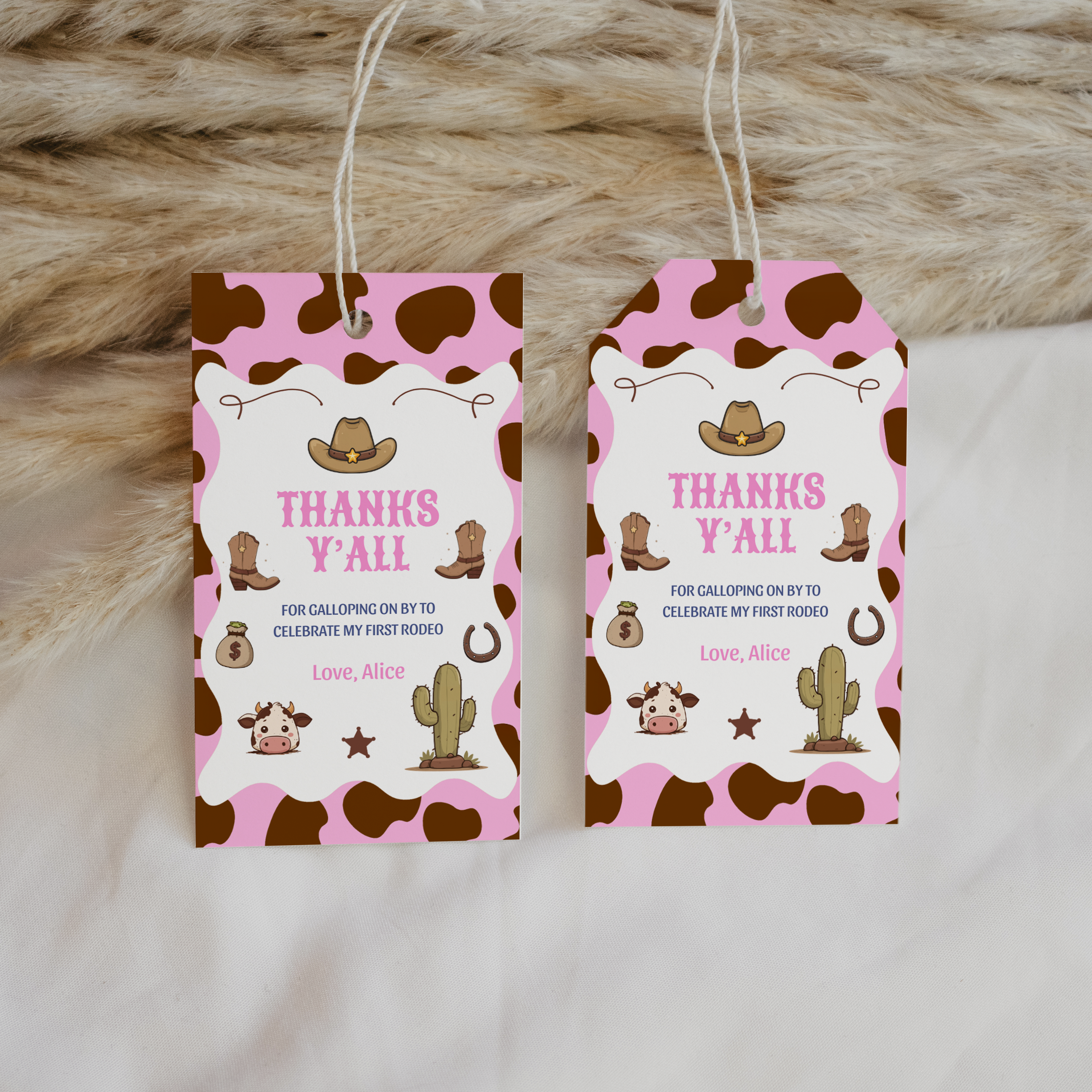 Editable Cowgirl First Rodeo Birthday Favor Tags, Cowgirl First Rodeo Thank You Tag, Canva Template 8538