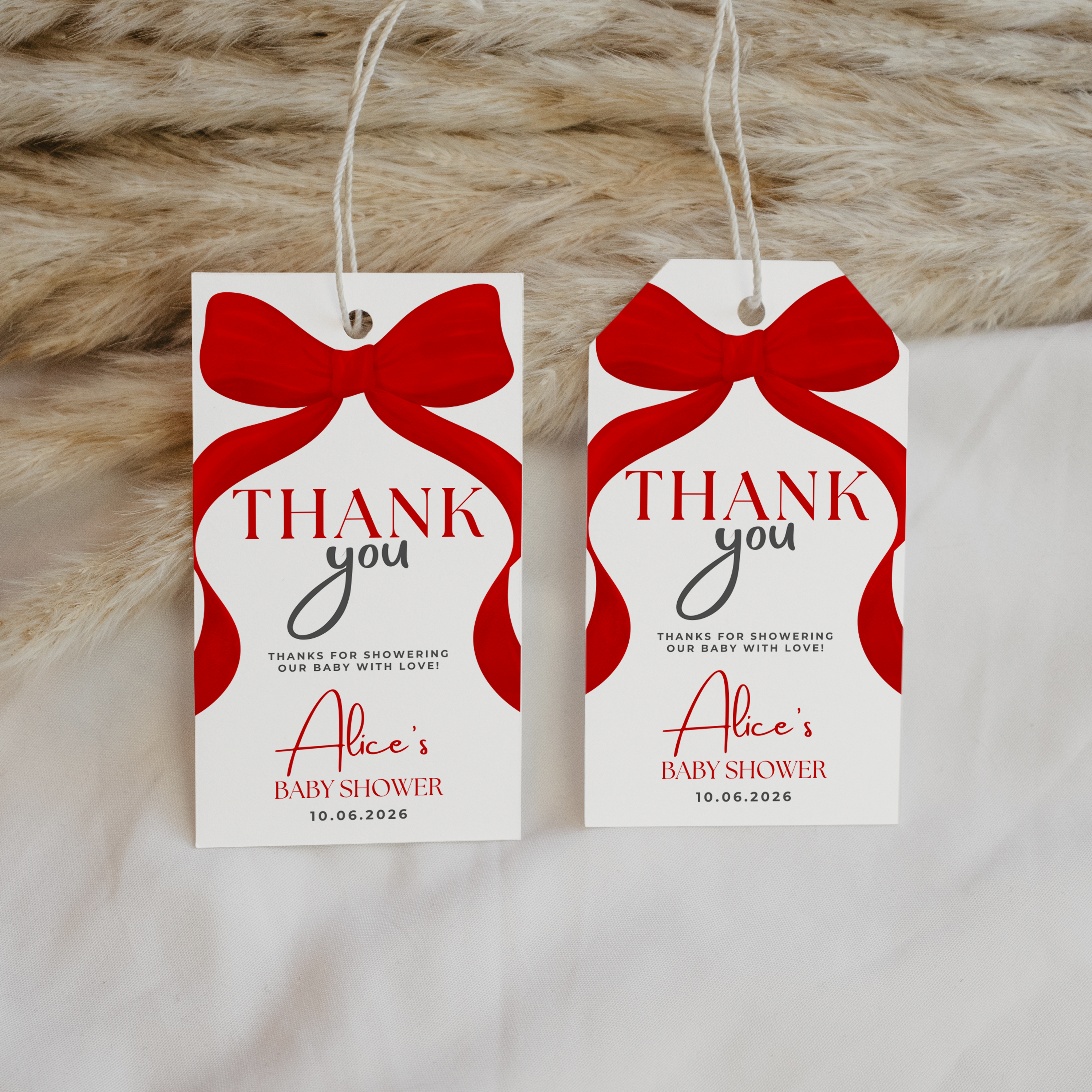 Red Bow Favor Tags, Baby Shower Thank You Tags, Gender Neutral (Digital Download) 9301