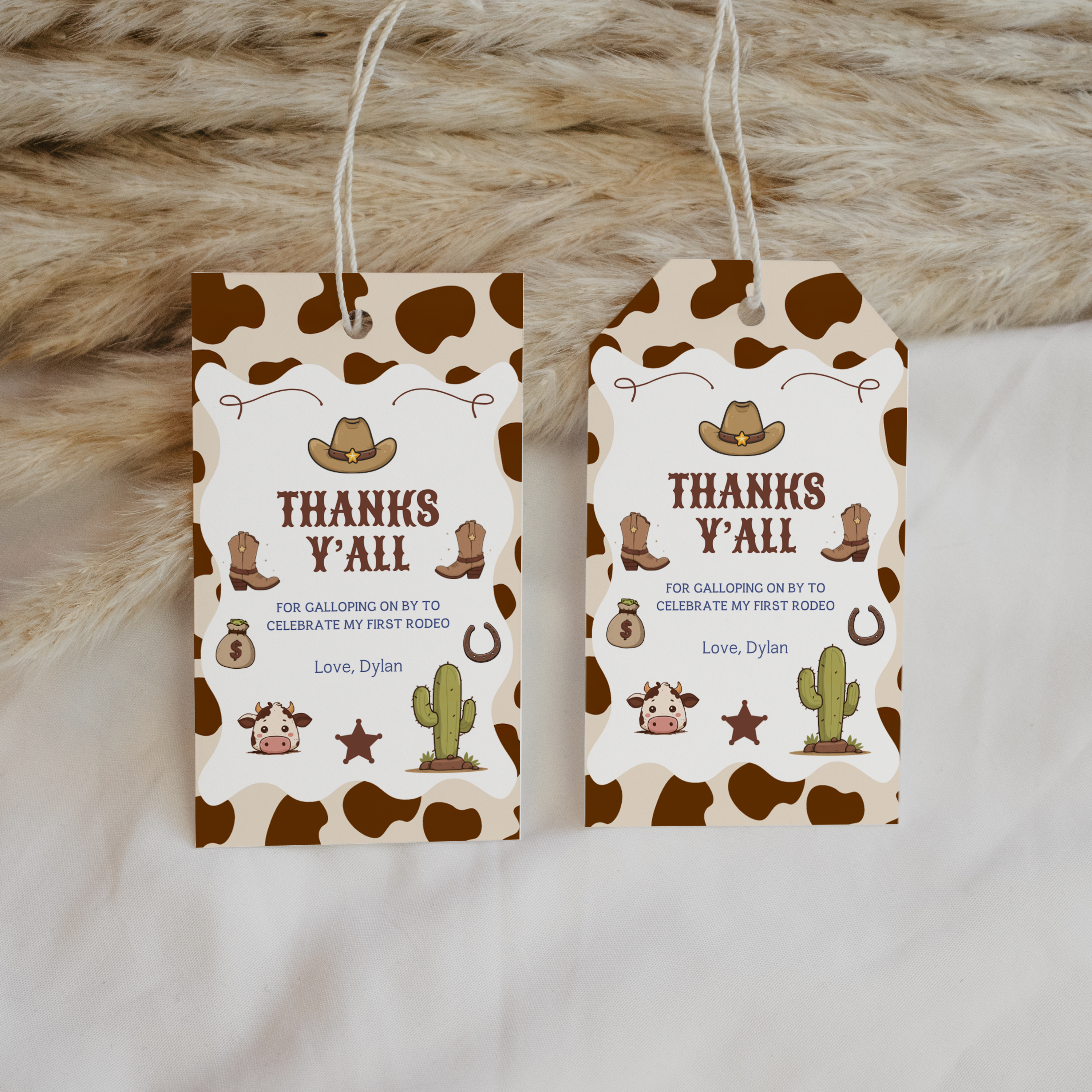 Editable Cowboy First Rodeo Birthday Favor Tags | Cowboy First Rodeo Thank You Tag | Western Party Favor Label | Canva Template 8539
