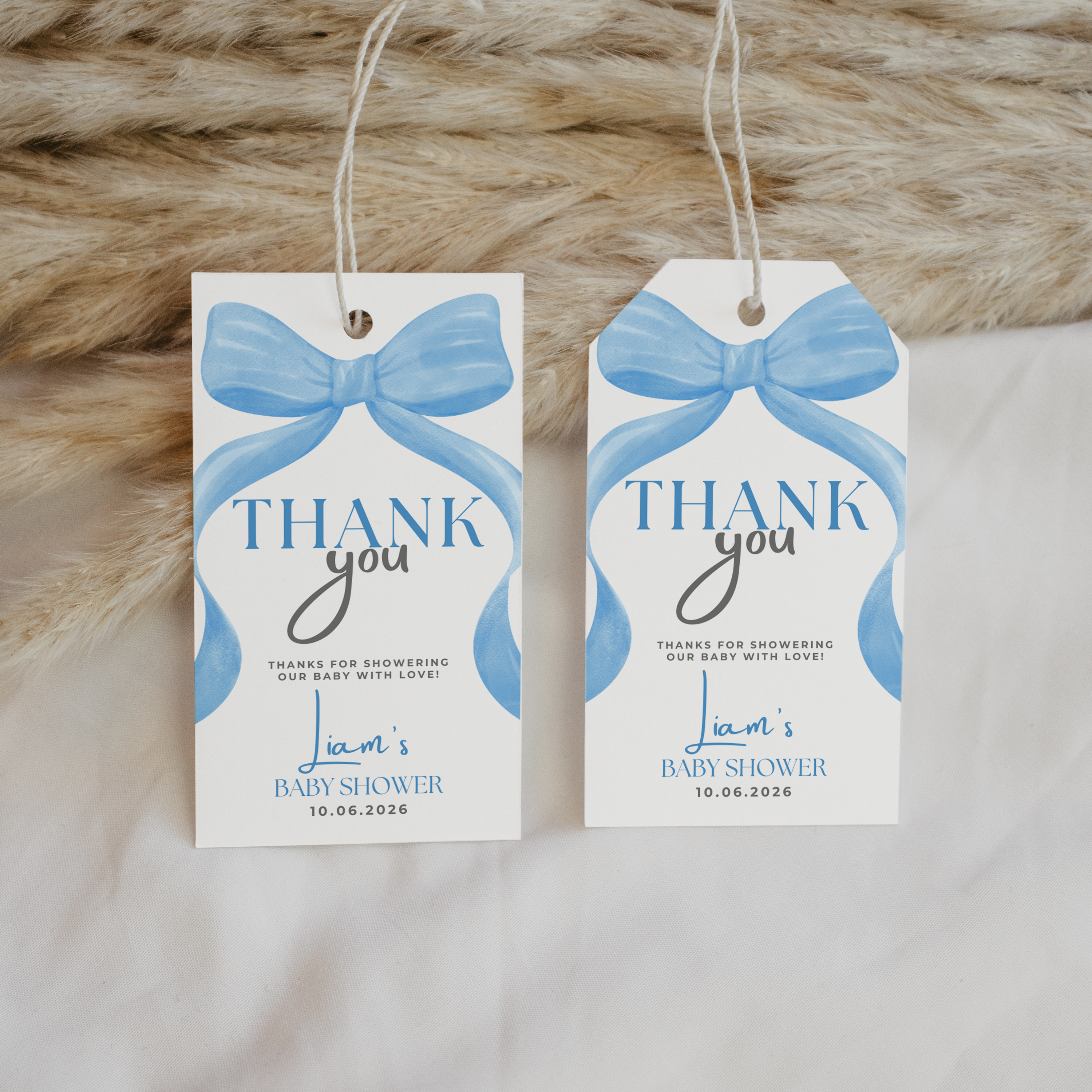 Blue Bow Baby Shower Favor Tags, Thank You Tags 9304