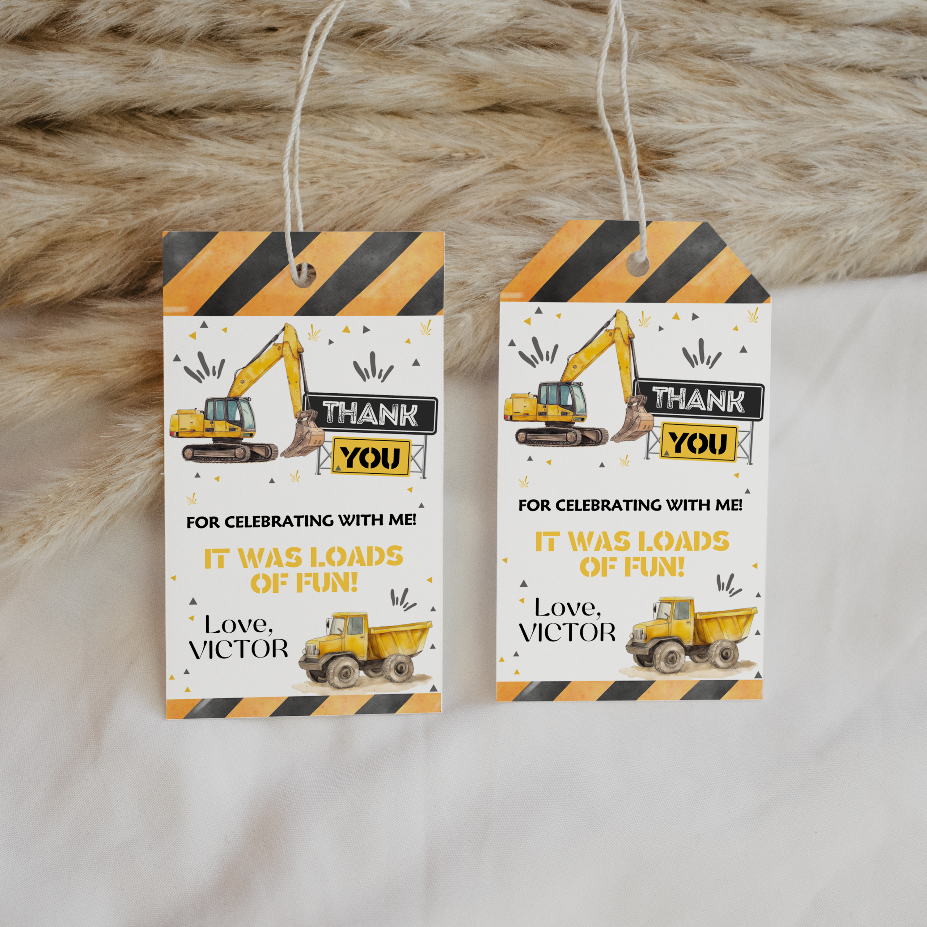 Construction Birthday Favor tags EDITABLE, Dump Truck Party Thank you tags, Gift tags Template printable Instant Digital download 9152