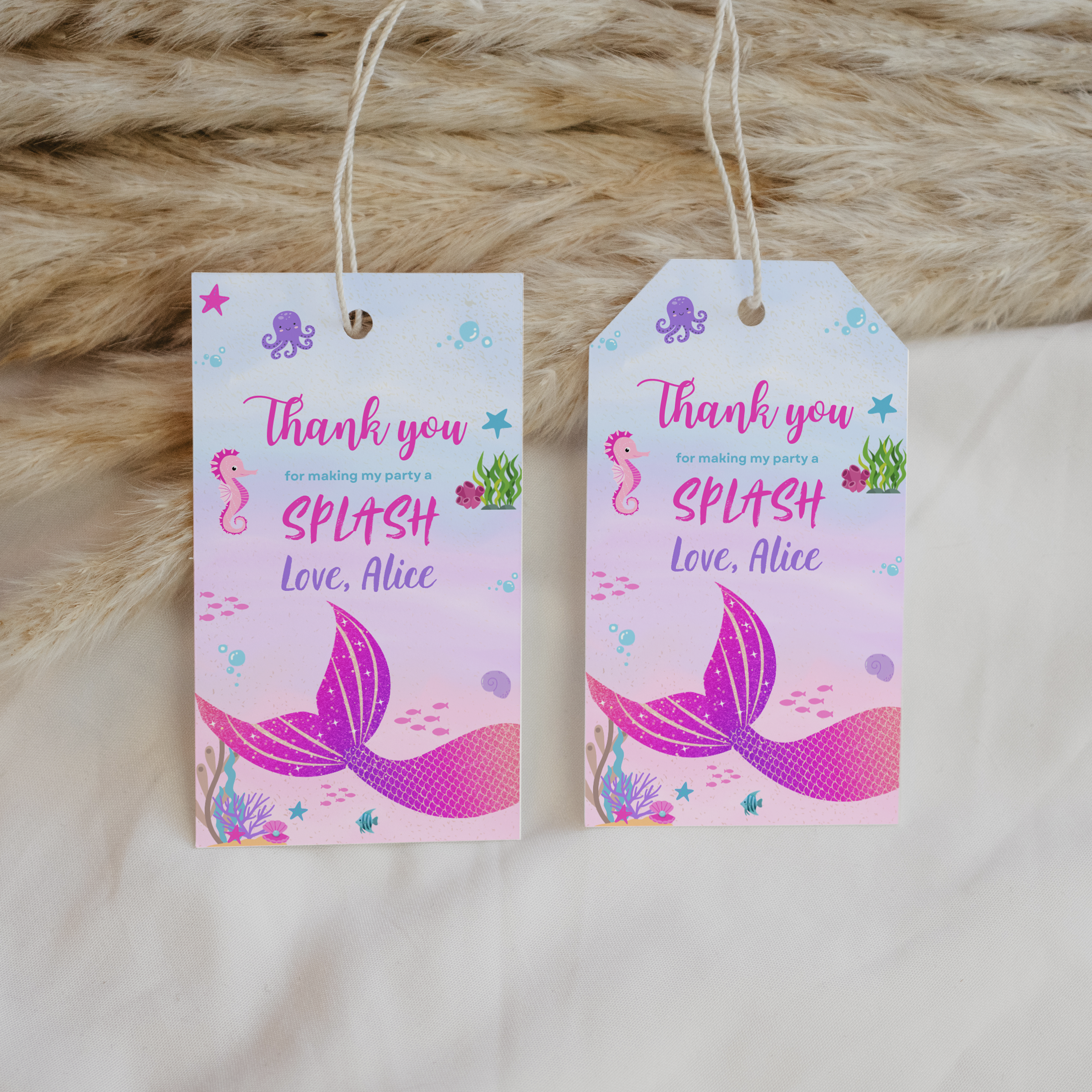 Mermaid Favor Tags, Birthday Thank You Tags, Mermaid 1st Birthday Favor Tag, Gift Tag, Editable Birthday Tag, Printable Gift Tag, 9168