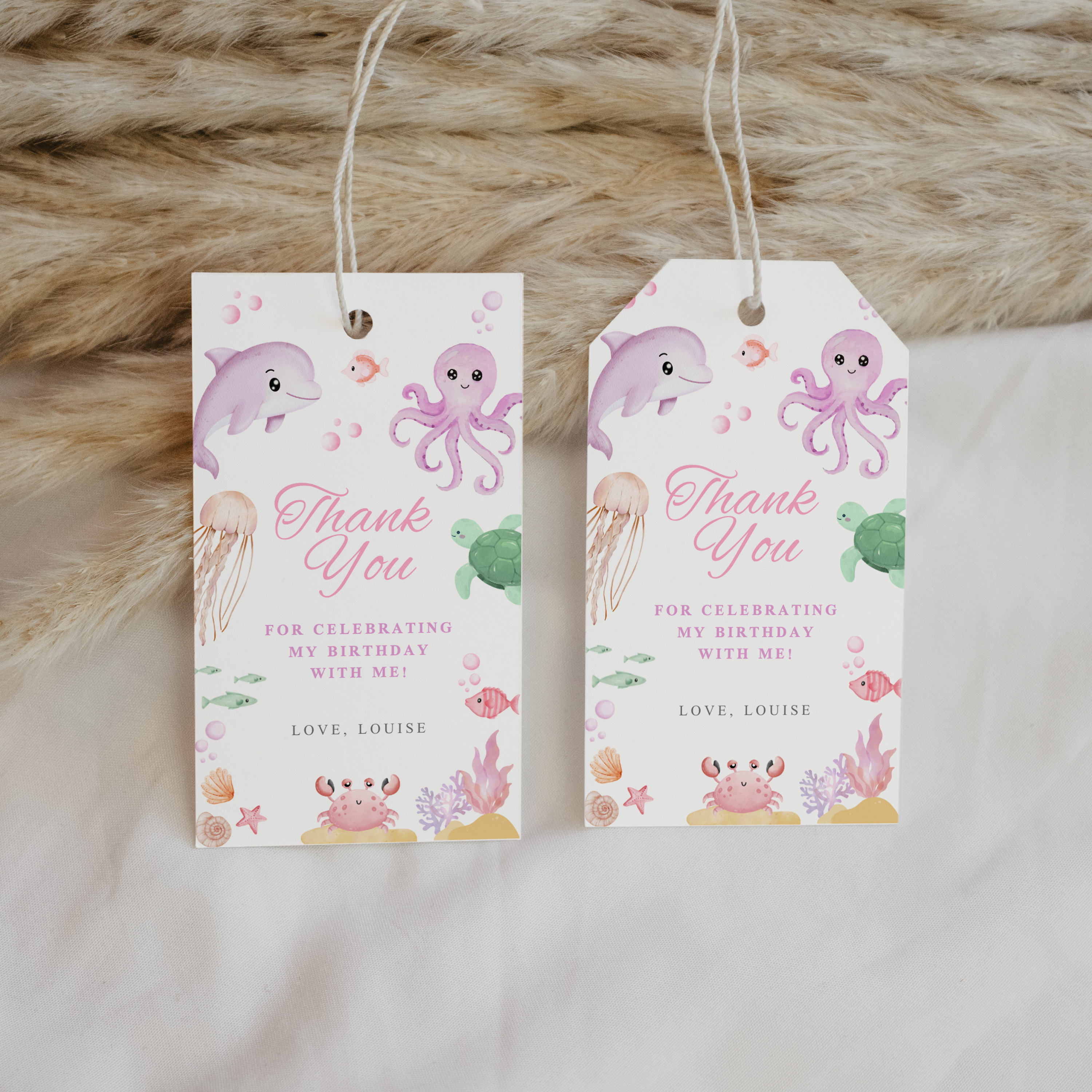Oneder the sea Favor Tags, Under the sea pink Birthday Thank You, Printable Gift Tag 9180