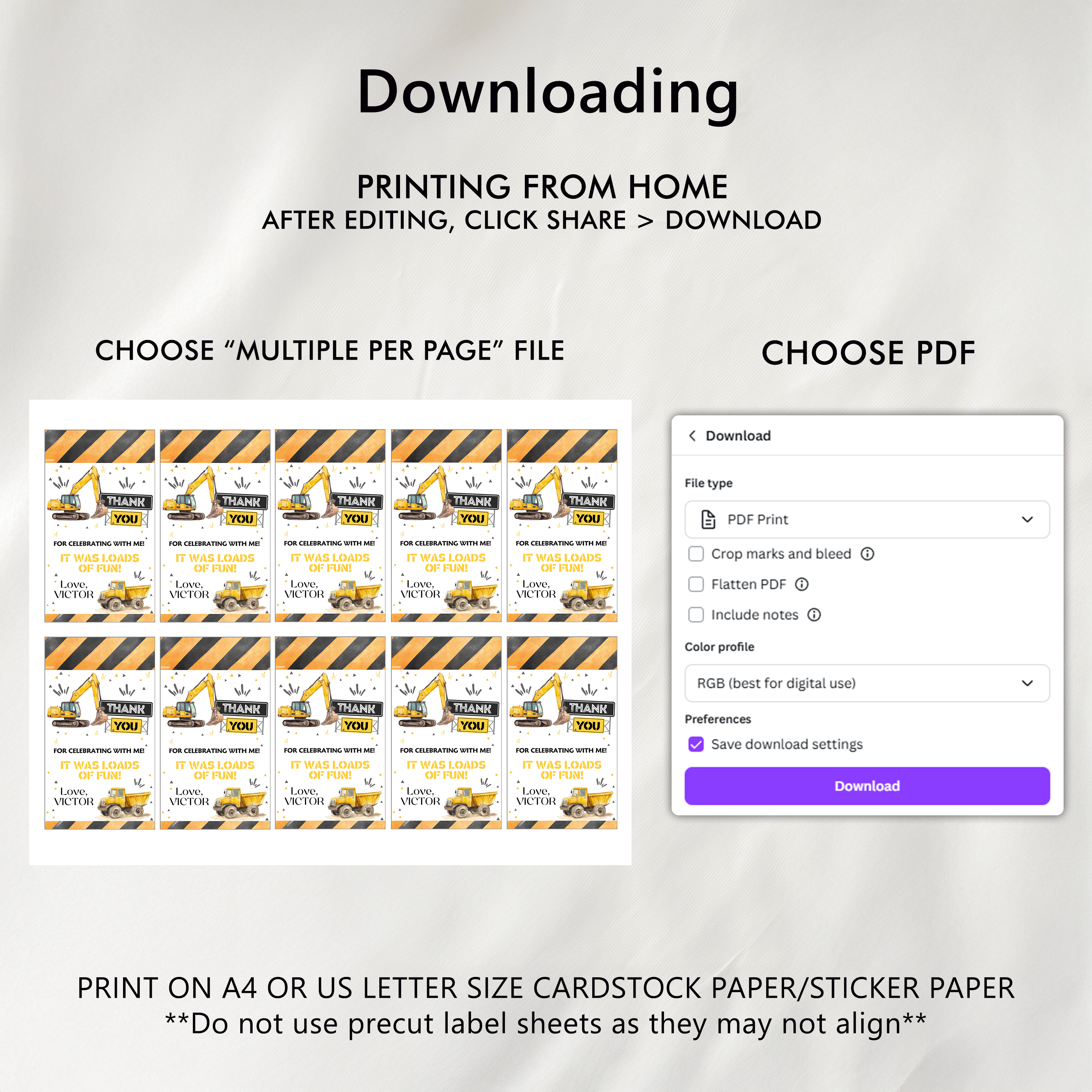 Construction Birthday Favor tags EDITABLE, Dump Truck Party Thank you tags, Gift tags Template printable Instant Digital download 9152
