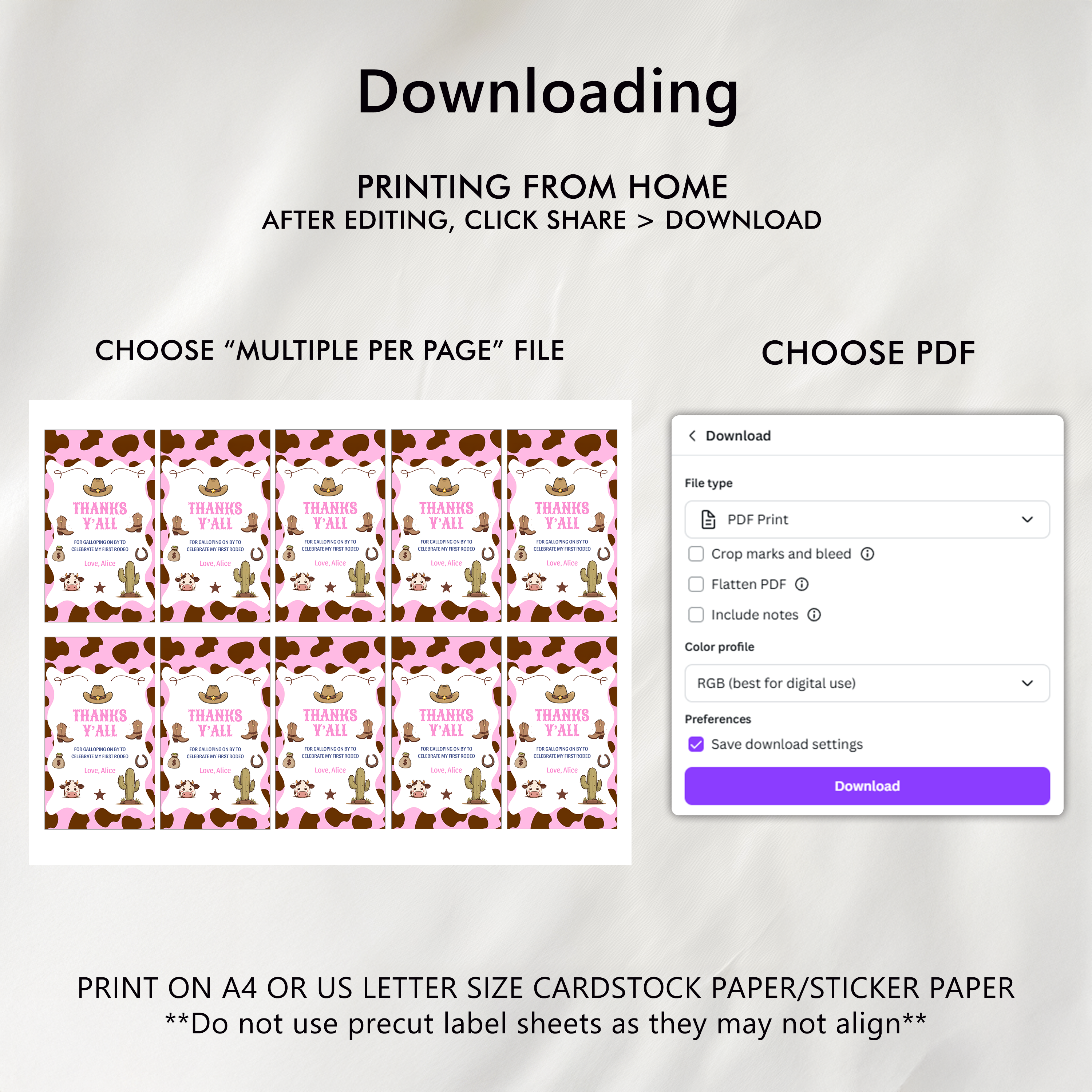 Editable Cowgirl First Rodeo Birthday Favor Tags, Cowgirl First Rodeo Thank You Tag, Canva Template 8538