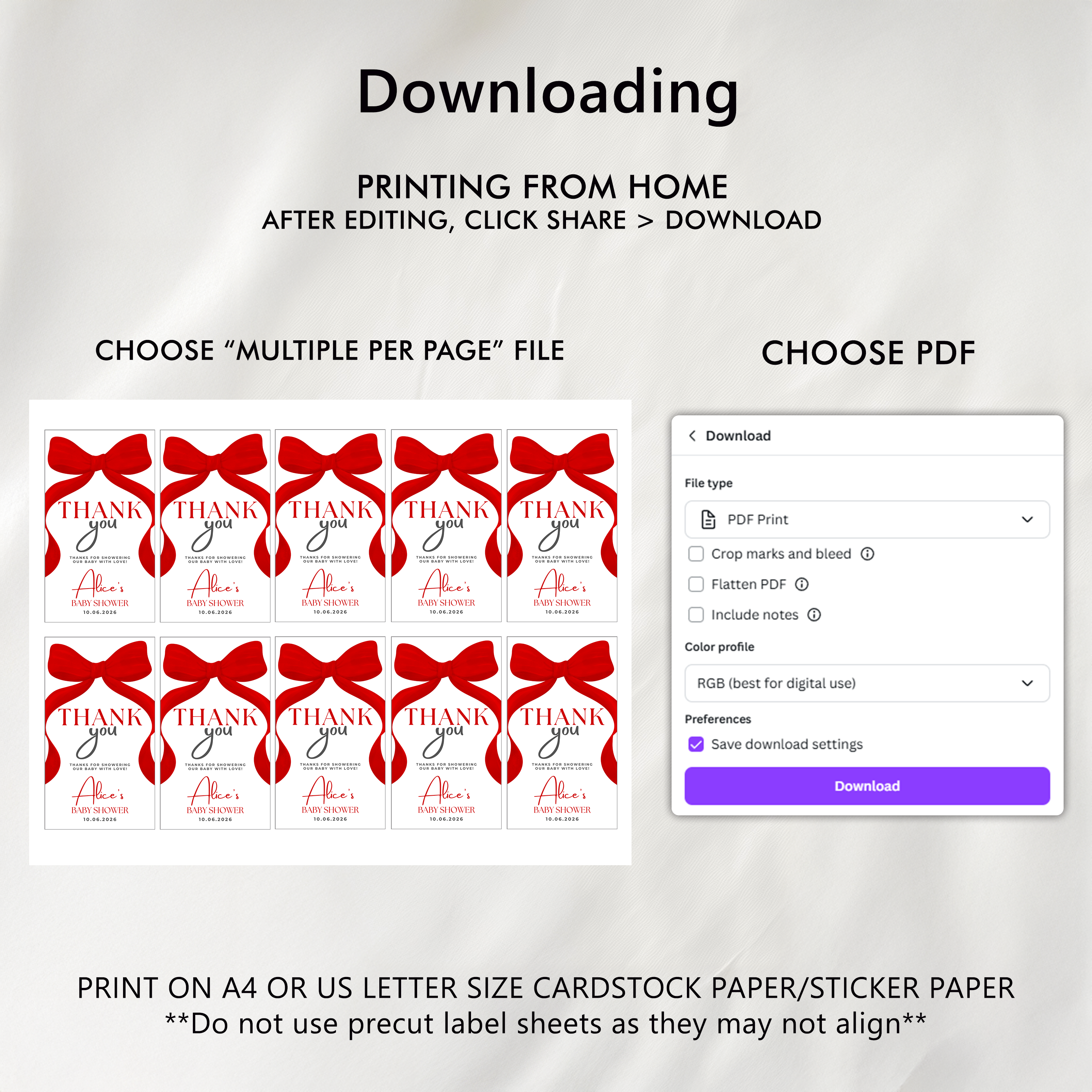 Red Bow Favor Tags, Baby Shower Thank You Tags, Gender Neutral (Digital Download) 9301