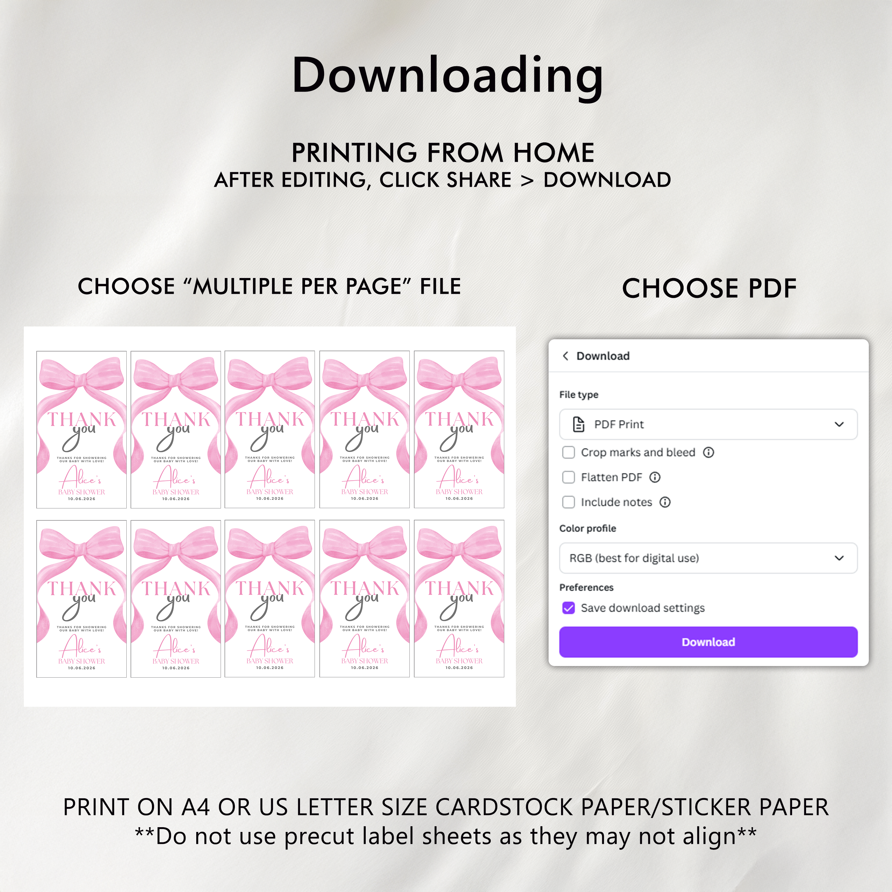 Pink Bow Favor Tags, Pink Coquette Bow Baby Shower Thank You Tags 9303