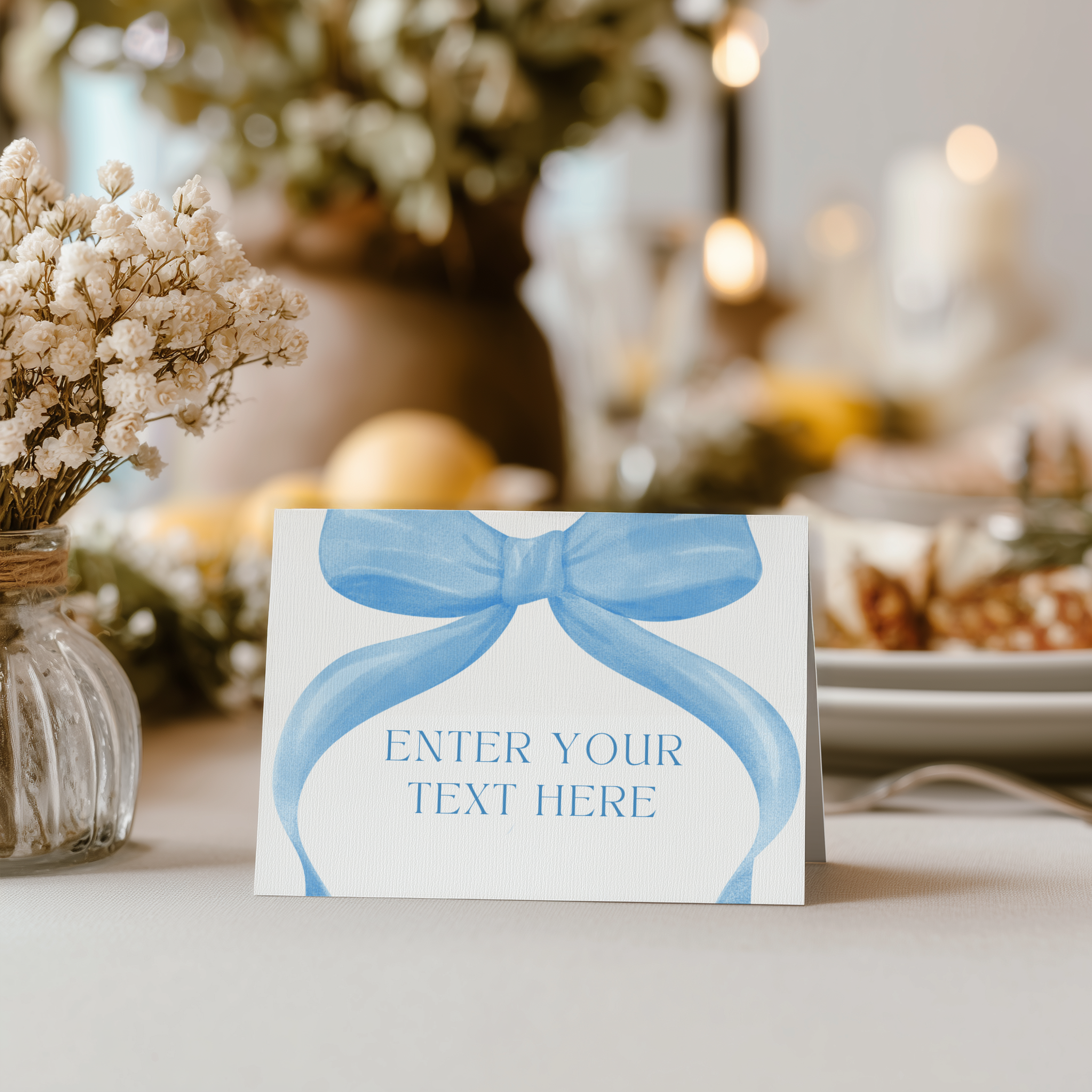 Blue Bow Food Label Tent Cards, Party Food Labels 9304