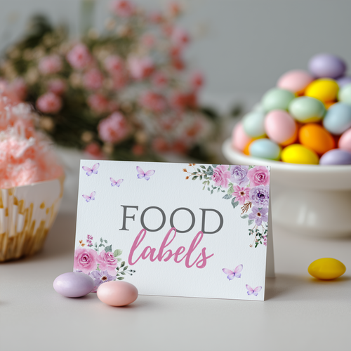 Baby in Bloom Food Label Tent Cards, Flowers Party Food Labels 9196