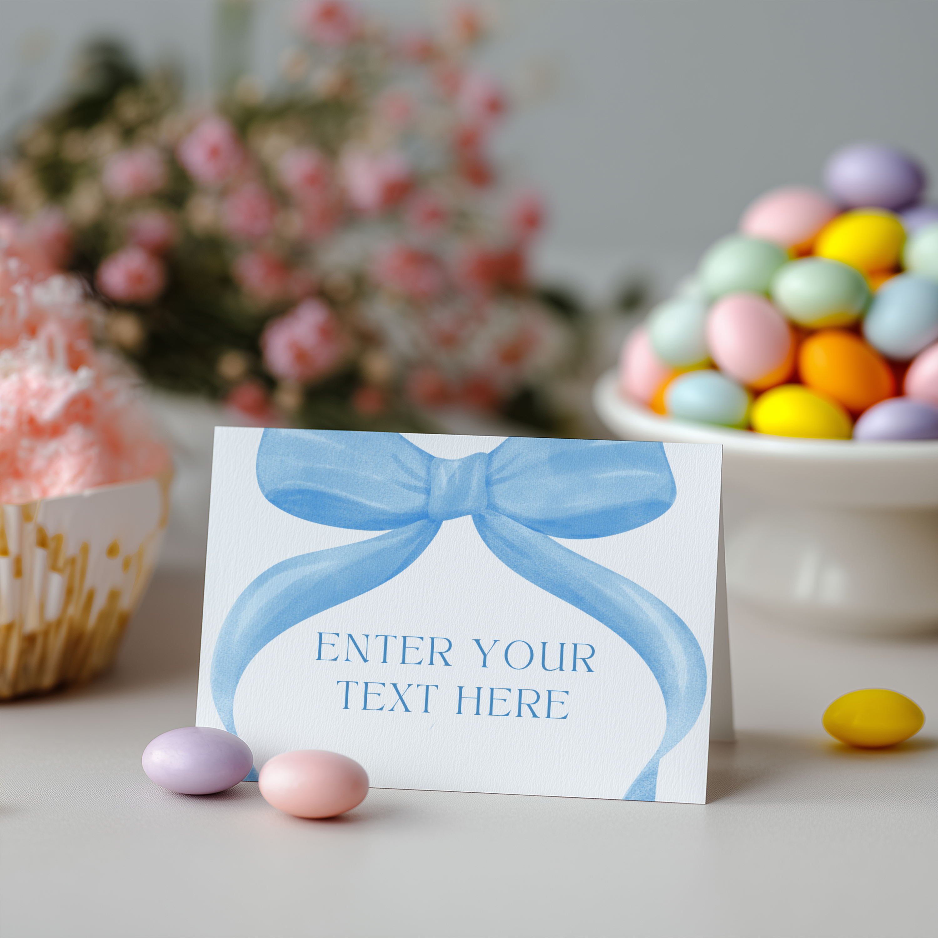 Blue Bow Food Label Tent Cards, Party Food Labels 9304
