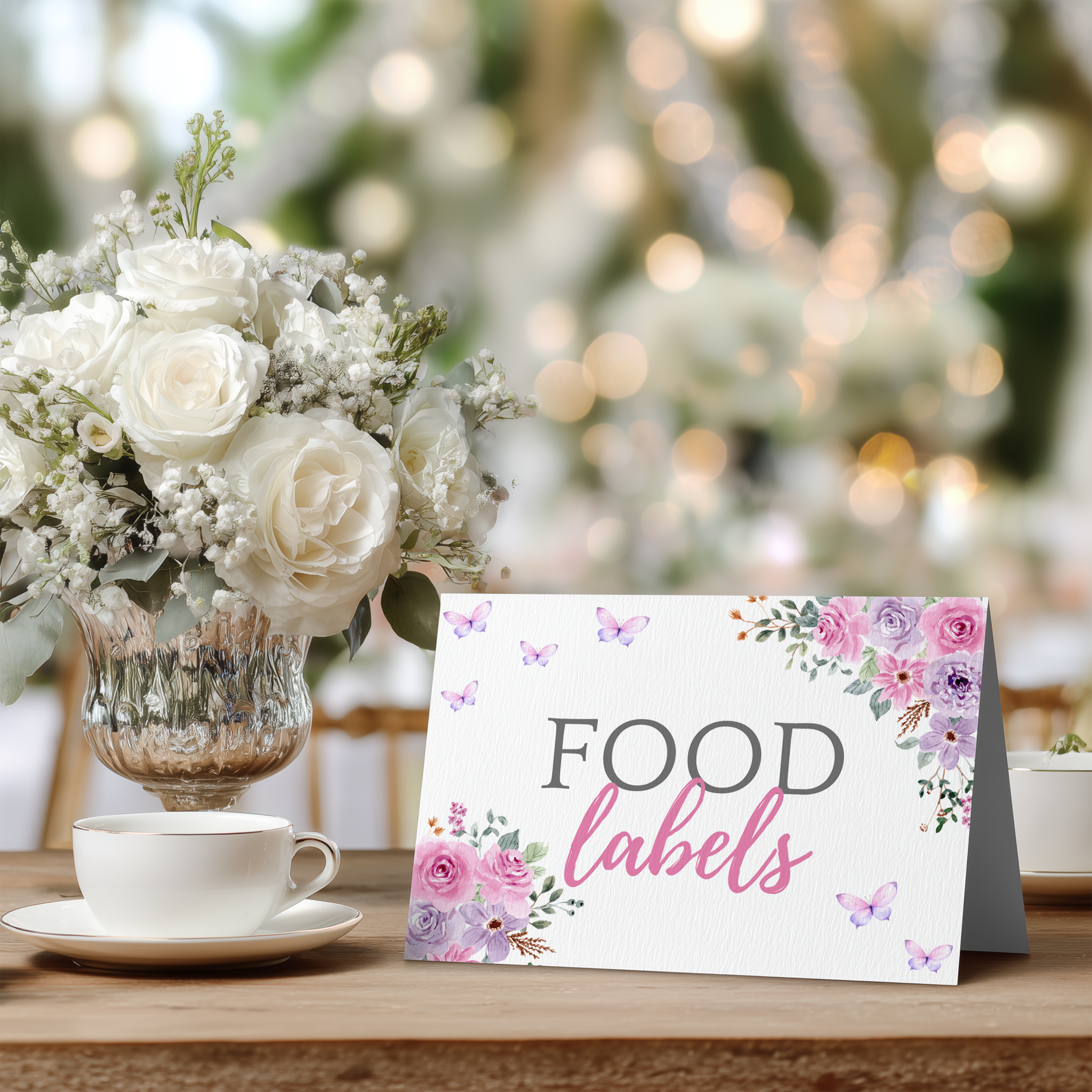 Baby in Bloom Food Label Tent Cards, Flowers Party Food Labels 9196