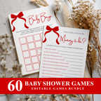 Red Bow Baby Shower Games, Gender Neutral Party Games Pack 9301