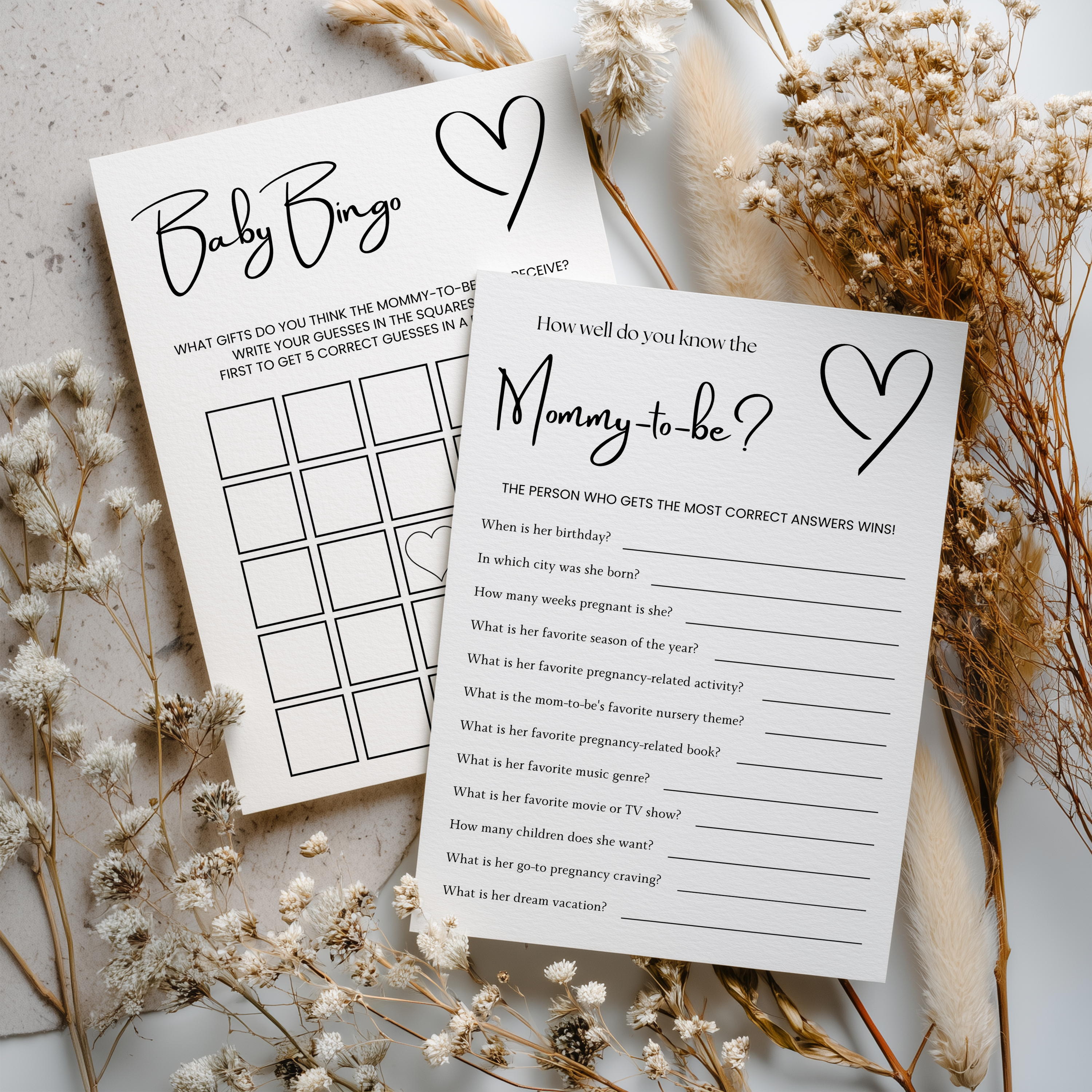 Minimalist Baby Shower Games, Gender Neutral, Simple Modern Party Games Pack 9302