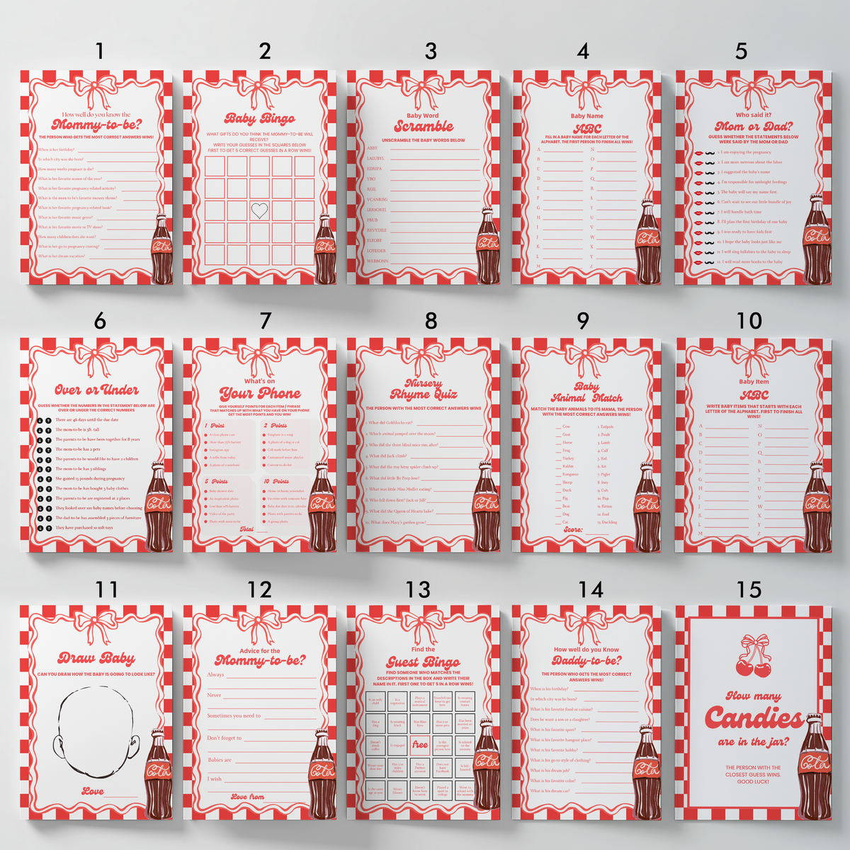 Ready to pop Baby Shower Games, Retro Soda Party Games Pack