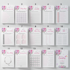 Baby in Bloom Baby Shower Games, Purple Pink Flowers Party Games Pack 9196