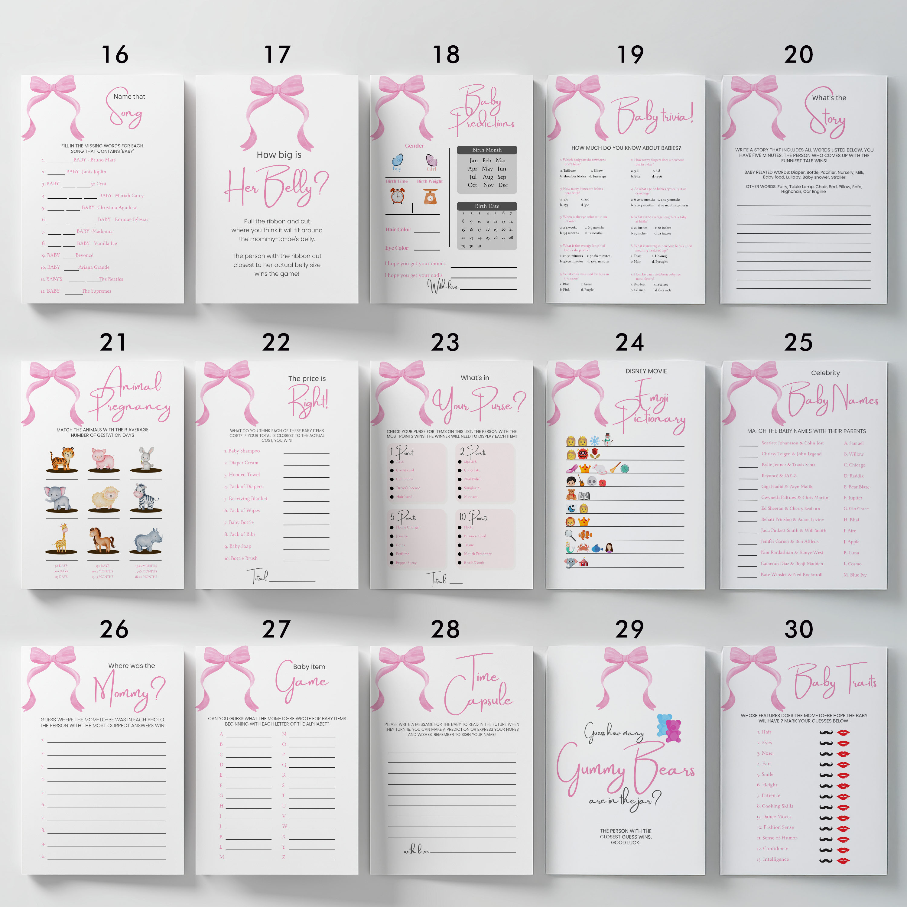 Pink Bow Baby Shower Games, Baby Shower, Coquette Party Games Pack 9303