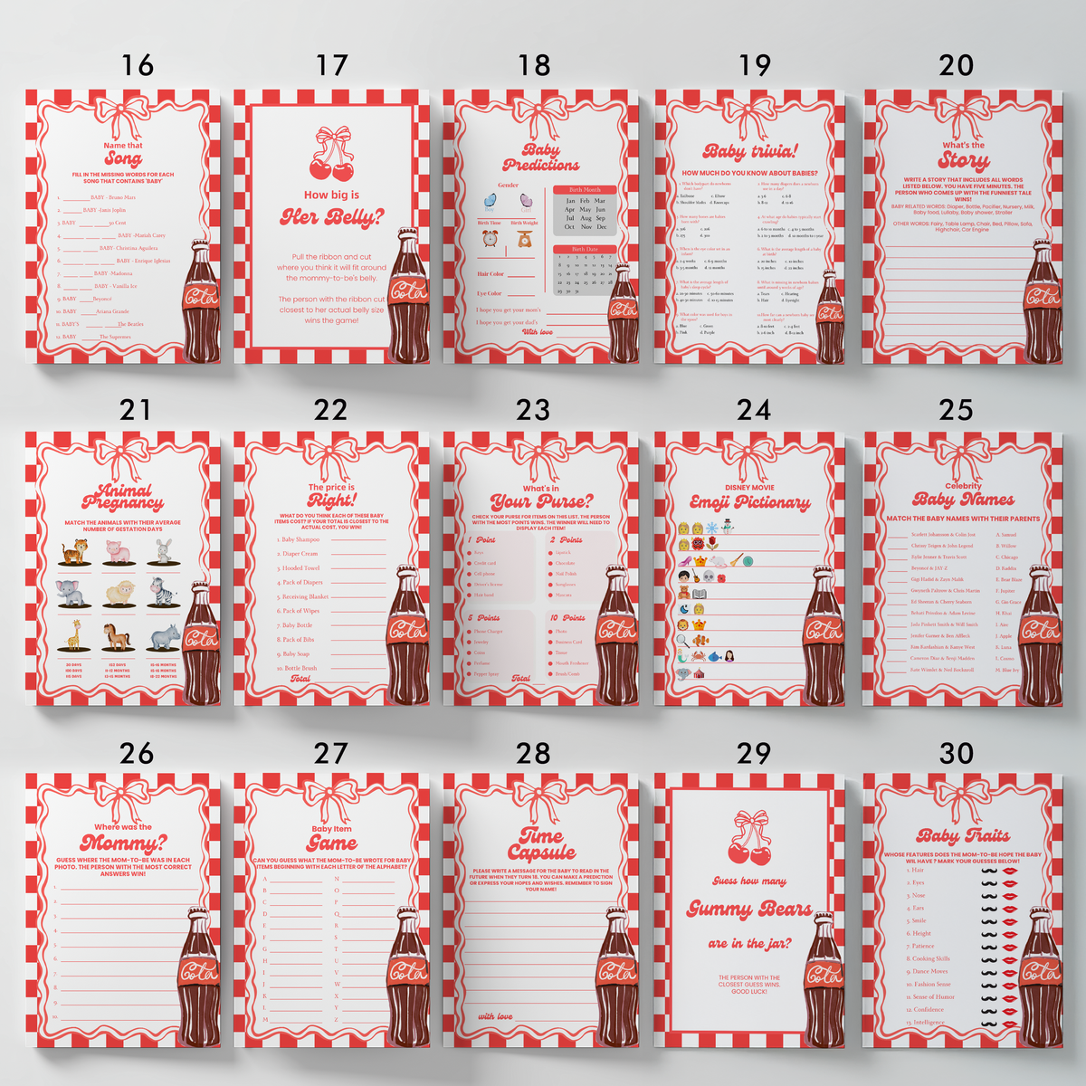 Ready to pop Baby Shower Games, Retro Soda Party Games Pack