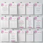 Baby in Bloom Baby Shower Games, Purple Pink Flowers Party Games Pack 9196