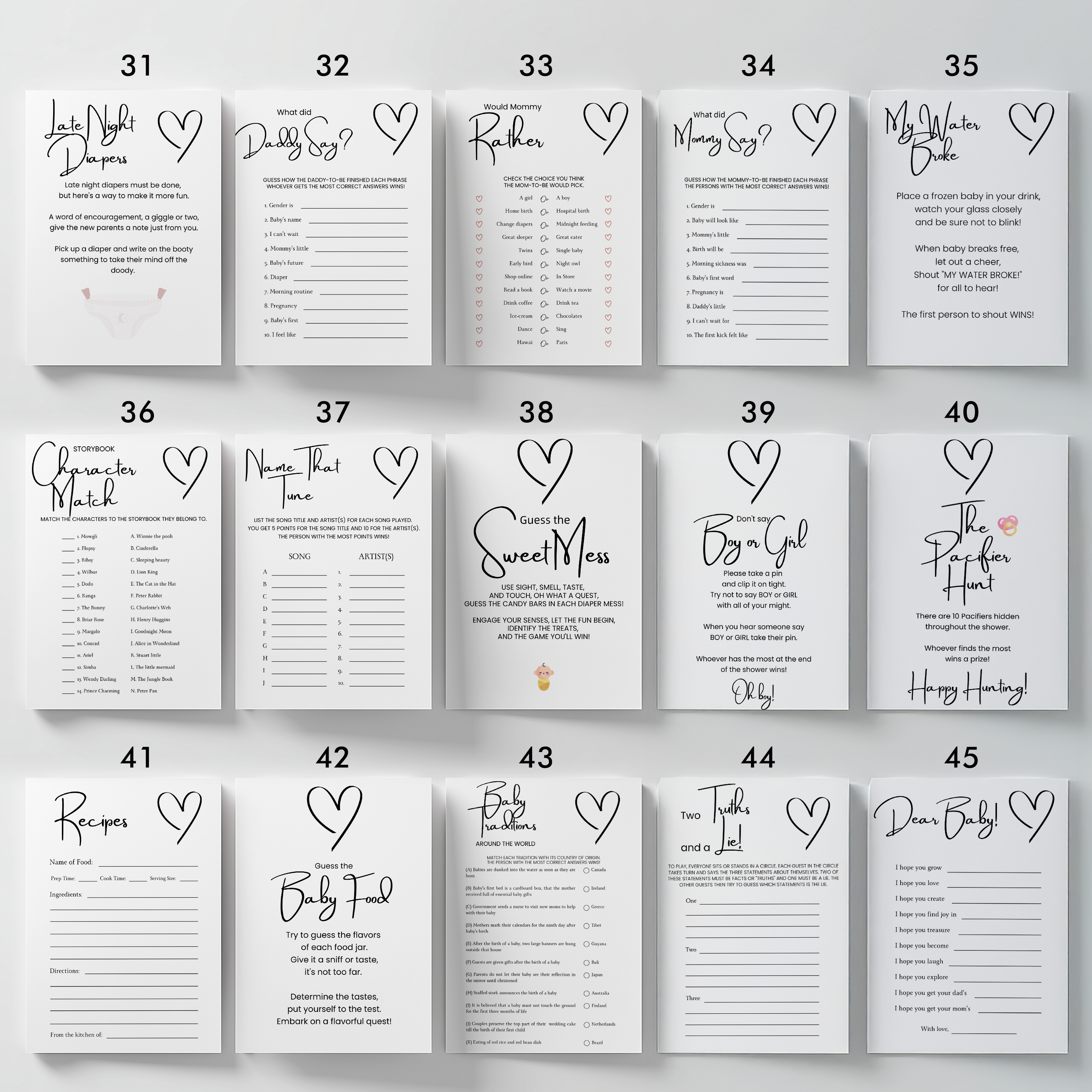 Minimalist Baby Shower Games, Gender Neutral, Simple Modern Party Games Pack 9302