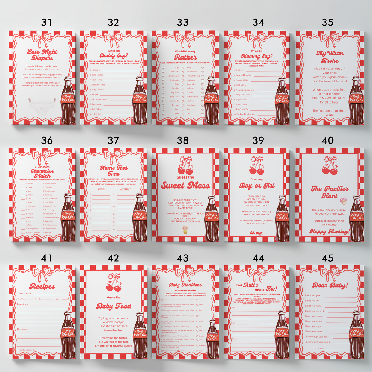Ready to pop Baby Shower Games, Retro Soda Party Games Pack