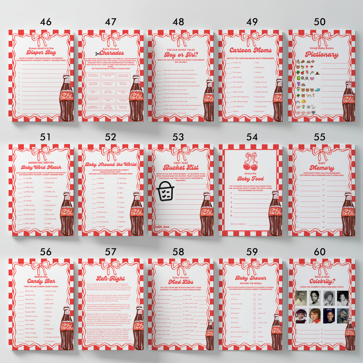 Ready to pop Baby Shower Games, Retro Soda Party Games Pack