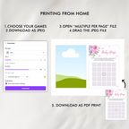 Baby in Bloom Baby Shower Games, Purple Pink Flowers Party Games Pack 9196