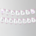 Butterfly Birthday Banner, Purple Flowers Happy Birthday Printable Banners 9194