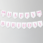 Editable Pink Bow Happy Birthday Banner, Pink Bow Printable Birthday Party, Coquette Banner First Birthday Banner, Instant Download 9156