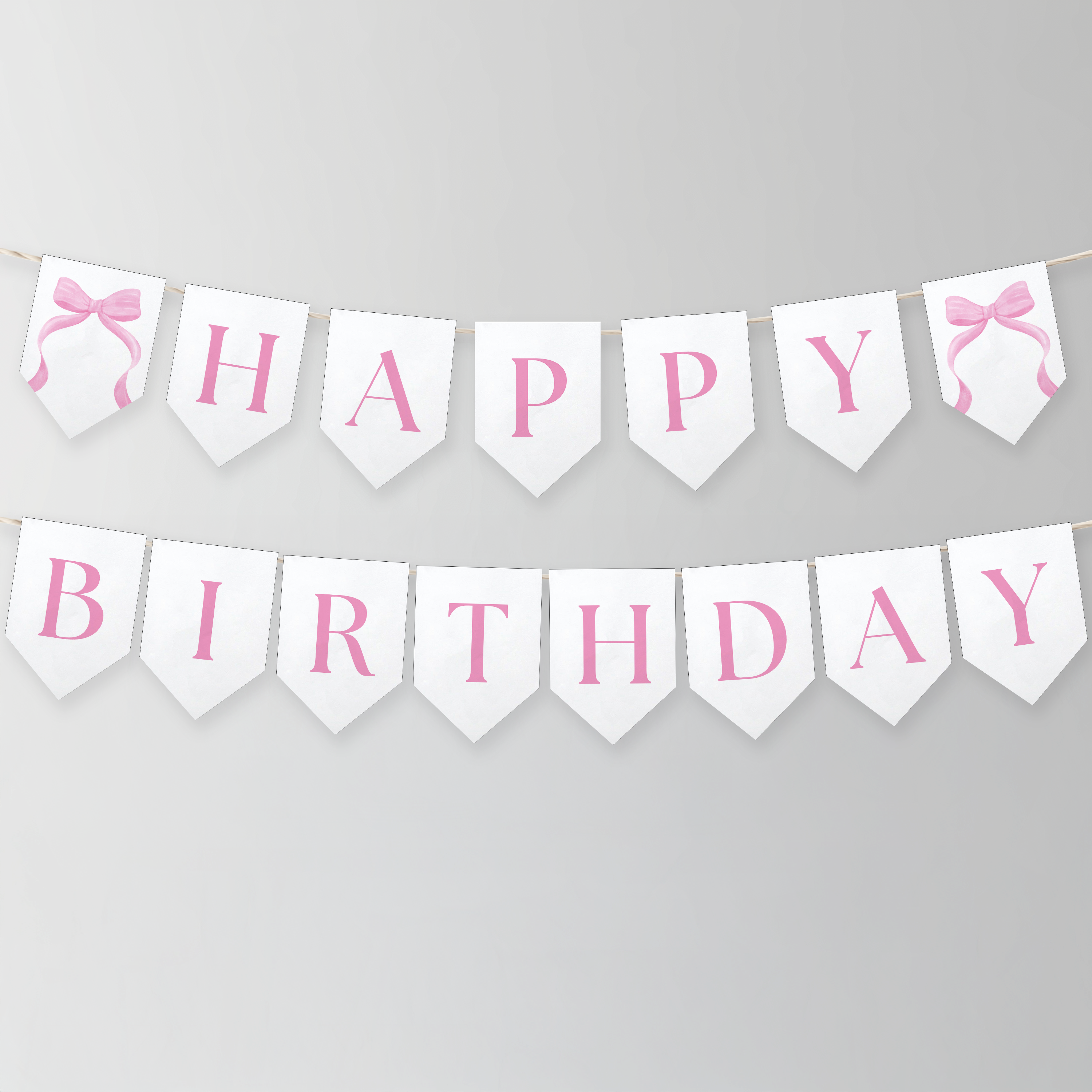 Editable Pink Bow Happy Birthday Banner, Pink Bow Printable Birthday Party, Coquette Banner First Birthday Banner, Instant Download 9156