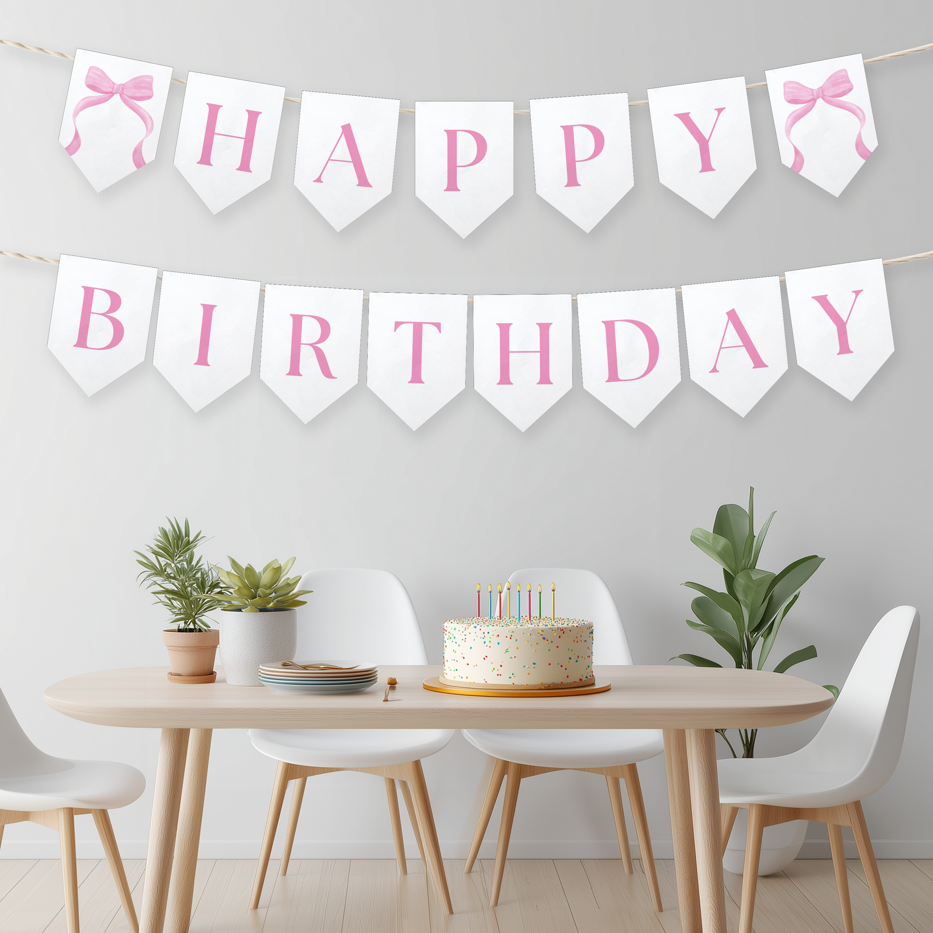 Editable Pink Bow Happy Birthday Banner, Pink Bow Printable Birthday Party, Coquette Banner First Birthday Banner, Instant Download 9156