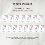 Butterfly Birthday Banner, Purple Flowers Happy Birthday Printable Banners 9194
