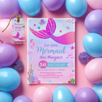 Mermaid First Birthday Invitation, Mermaid Birthday Invite, Mermaid First Birthday, 1st Birthday Girl, Mermaid 1st Birthday Invitation, 9168
