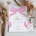 Editable Pink Bow Invitation, Pink Bow Birthday Invitations, Coquette Party Invite, Printable template download 9158
