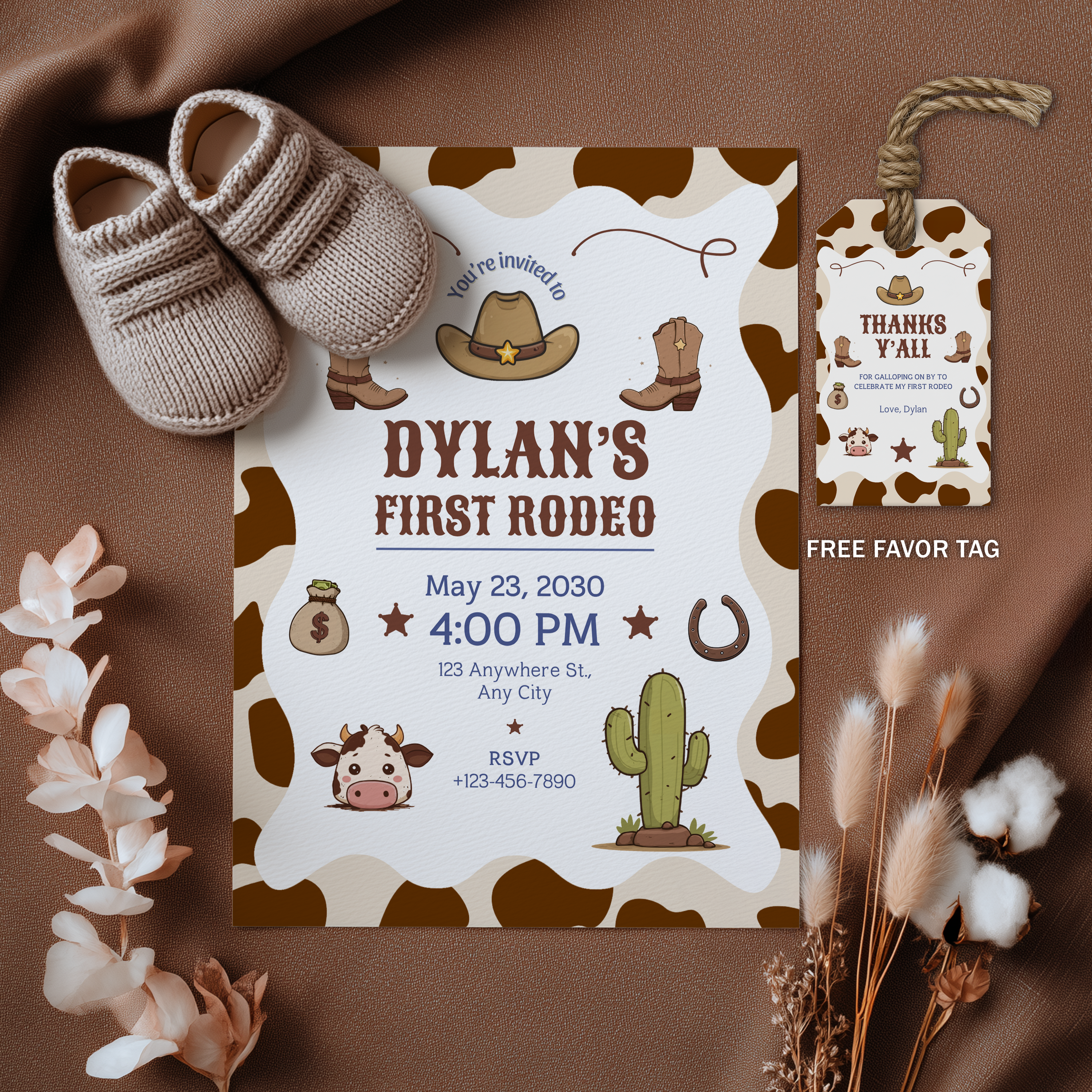 EDITABLE Cowboy First Rodeo Birthday Invitation, Cowboy Invite, Cowboy First Rodeo Birthday, Cowboy First Rodeo Party, Canva Template 8539