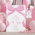 Pink Bow Baby Shower Invitation, Baby Girl, Coquette Baby Party Invite 9303