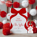 Red Bow Baby Shower Invitation, Gender Neutral Coquette Baby Party Invite 9301