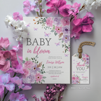 Baby in Bloom Invitation, Butterfly Baby Shower Invite Girl, Pink Purple Butterflies Wildflower 9196