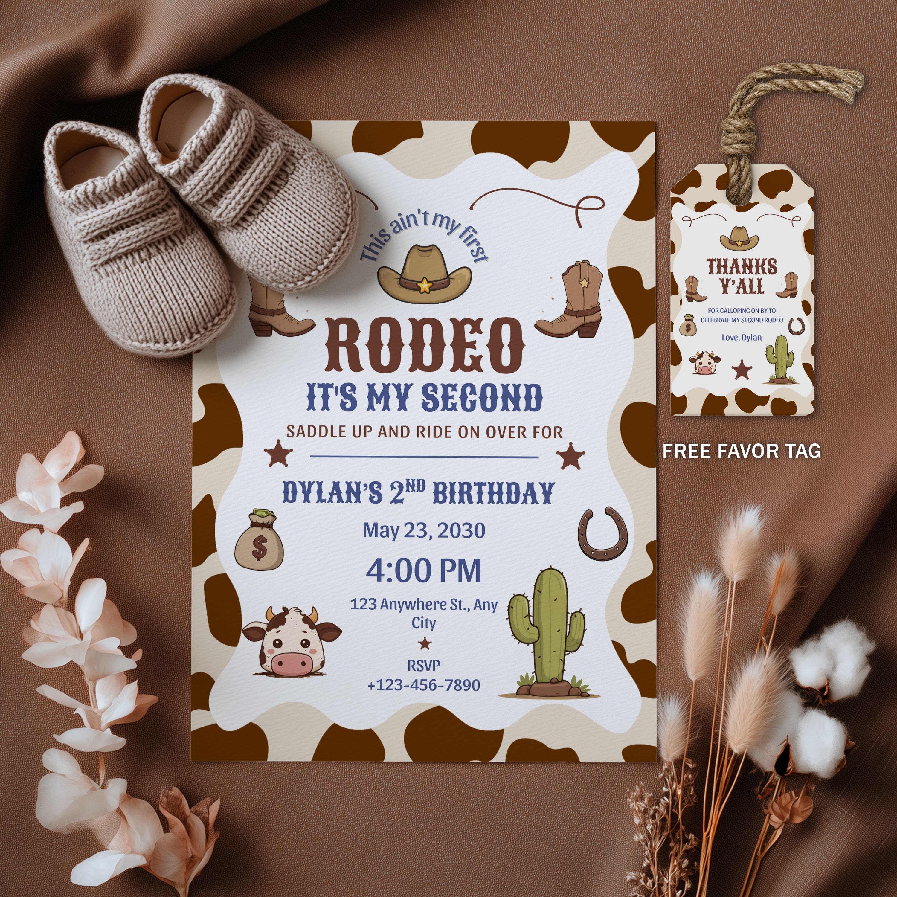 Cowboy Second Rodeo Birthday Invitation, 2nd Rodeo Party Canva Template 9184