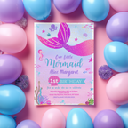 Mermaid First Birthday Invitation, Mermaid Birthday Invite, Mermaid First Birthday, 1st Birthday Girl, Mermaid 1st Birthday Invitation, 9168