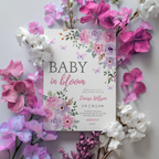 Baby in Bloom Invitation, Butterfly Baby Shower Invite Girl, Pink Purple Butterflies Wildflower 9196