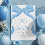 Blue bow Baby Shower Invitation, Baby Party Invite 9304