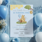 Blue Winnie the Pooh Birthday Decorations, 1st Party Bundle, Printable Party Set