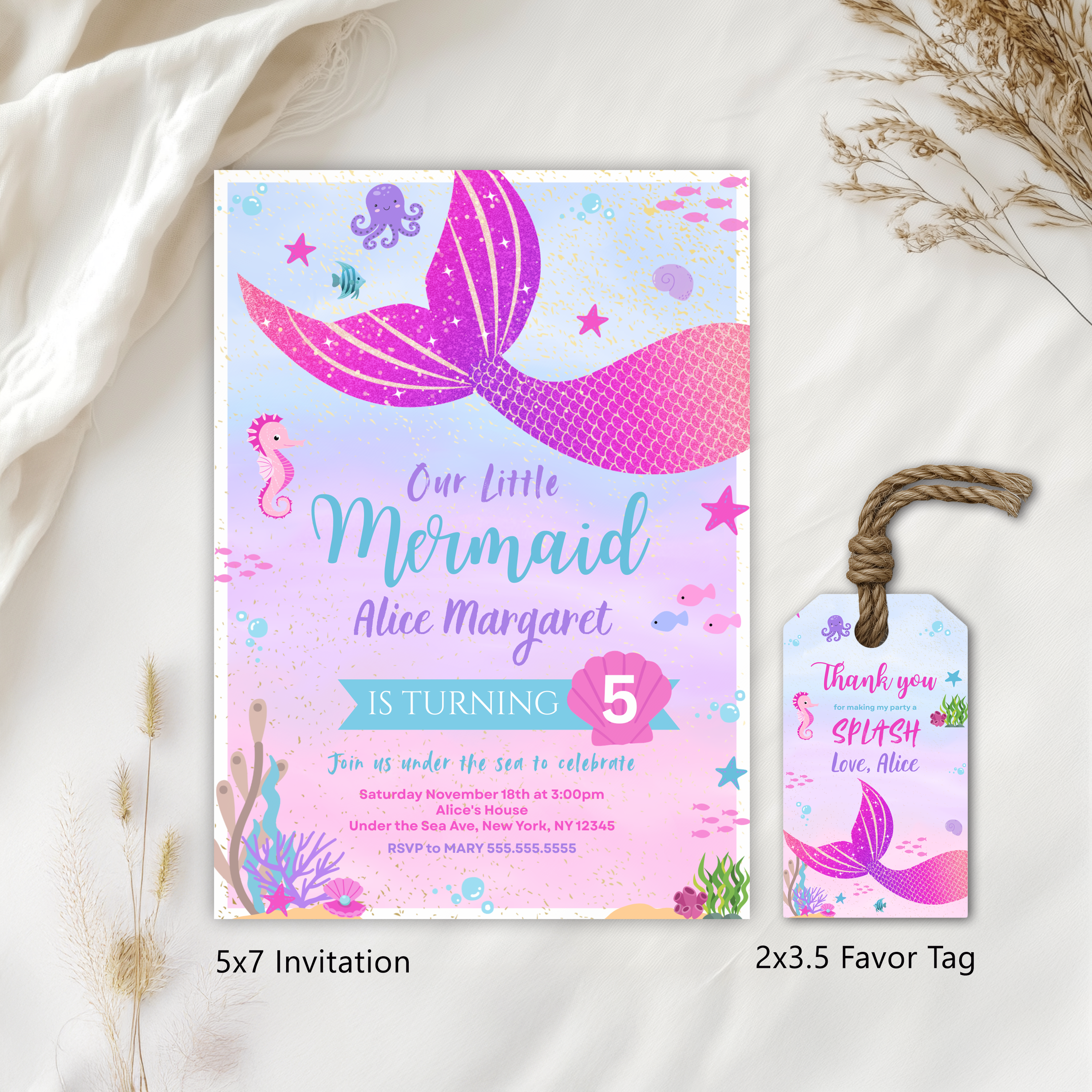 Mermaid Birthday Invitation, Under the Sea Birthday Invitation, Mermaid Party Decoration, Mermaid Invitation Template 9167